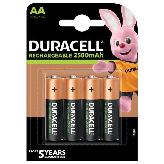 4 Pilhas AA Recarregáveis Duracell de  2500 mAh