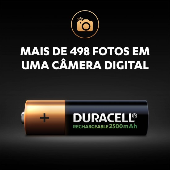 4 Pilhas AA Recarregáveis Duracell de  2500 mAh