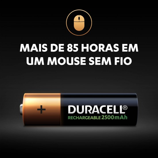 4 Pilhas AA Recarregáveis Duracell de  2500 mAh