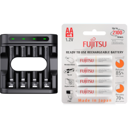 Carregador Enercell 4-LN com 4 pilhas AA Recarregáveis da Fujisu Standard Carregador Enercell 4-LN com 4 pilhas AA Recarregáveis da Fujisu Standard