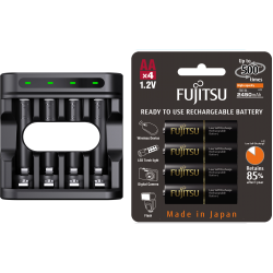 Carregador Enercell 4-LN com 4 pilhas AA Recarregáveis da Fujisu Premium Carregador Enercell 4-LN com 4 pilhas AA Recarregáveis da Fujisu Premium