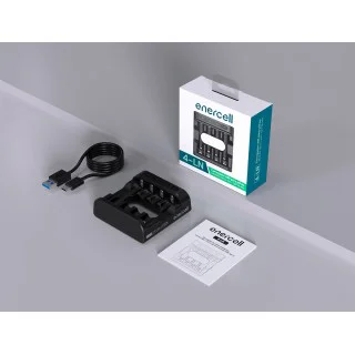 Carregador USB da Enercell Rápido e inteligente para 4 pilhas AA