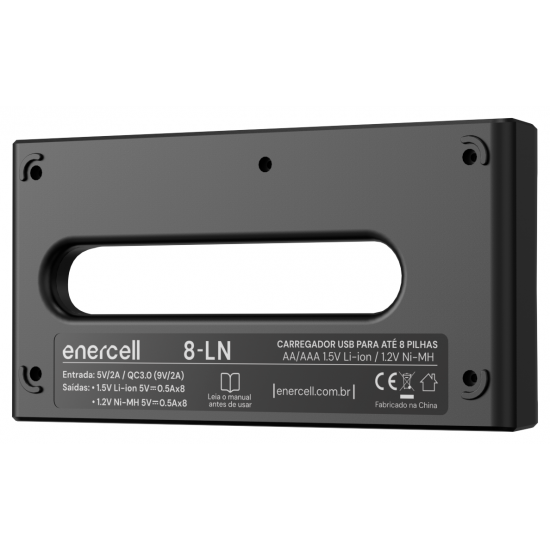 Carregador USB da Enercell Rápido e inteligente para 8 pilhas AA/AAA, modelo 8-LN