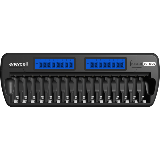 Carregador da Enercell rápido e inteligente para 16 pilhas AA/AAA, modelo EC-1600