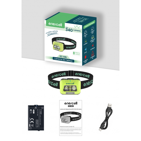 Lanterna de Cabeça Enercell EC-H8L 340 Lúmens