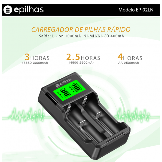 Carregador EP-02LN com 2 pilhas AA da Toshiba