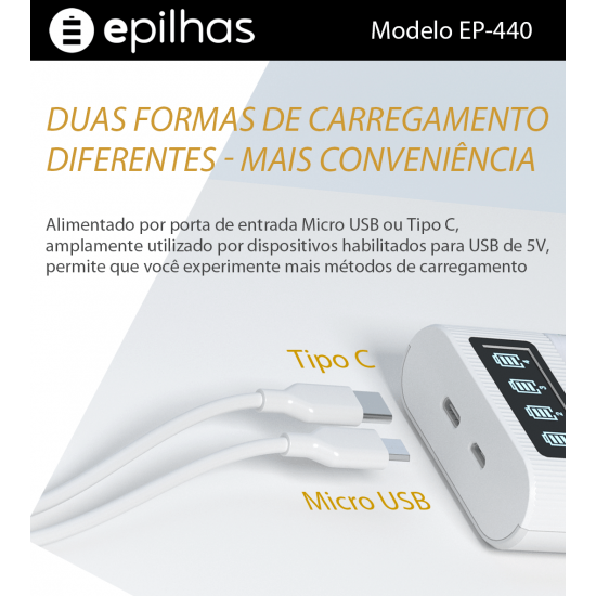 Carregador EP-440 com 4 pilhas AA Recarregáveis da Eneloop Pro