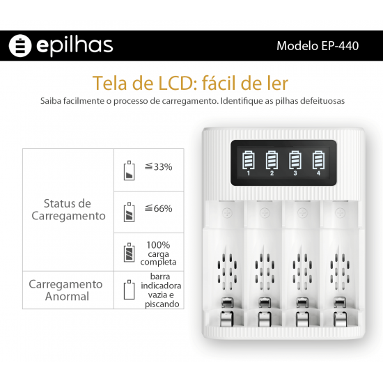 Carregador EP-440 com 4 pilhas AA Recarregáveis da Fujitsu Standard