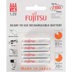 4 Pilhas AAA (PALITO) Recarregáveis da Fujitsu Standard (= Eneloop) 2100 Recargas, 800 mAh 4 Pilhas AAA (PALITO) Recarregáveis da Fujitsu Standard (= Eneloop) 2100 Recargas, 800 mAh