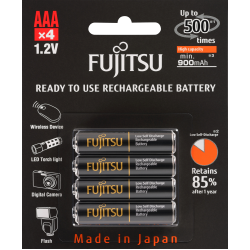 4 Pilhas AAA (PALITO) Recarregáveis FUJITSU PREMIUM (= Eneloop Pro) 500 Recargas, 950 mAh 4 Pilhas AAA (PALITO) Recarregáveis FUJITSU PREMIUM (= Eneloop Pro) 500 Recargas, 950 mAh