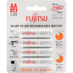 4 Pilhas AA Recarregáveis da Fujitsu Standard (= Eneloop) 2100 Recargas, 2000 mAh 4 Pilhas AA Recarregáveis da Fujitsu Standard (= Eneloop) 2100 Recargas, 2000 mAh