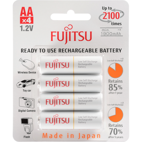 4 Pilhas AA Recarregáveis da Fujitsu Standard (= Eneloop) 2100 Recargas, 2000 mAh