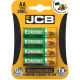 4 Pilhas AA Recarregáveis da JCB, 500 Recargas, 2400 mAh