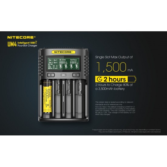 Carregador de  Pilhas Universal da Nitecore UM4 USB para 4 pilhas