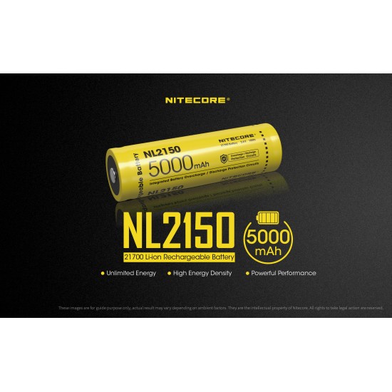Pilha Nitecore 21700 5000 mAh 3.6v recarregável de Íon lítio NL2150