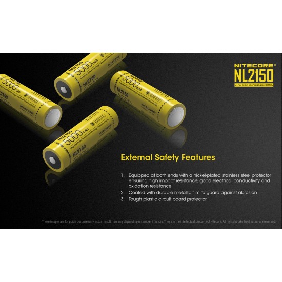 Pilha Nitecore 21700 5000 mAh 3.6v recarregável de Íon lítio NL2150
