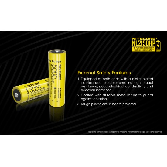 Pilha Nitecore 21700 5000 mAh 3.6v 15A recarregável de Íon lítio NL2150HP