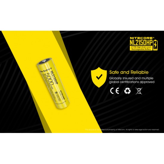 Pilha Nitecore 21700 5000 mAh 3.6v 15A recarregável de Íon lítio NL2150HP