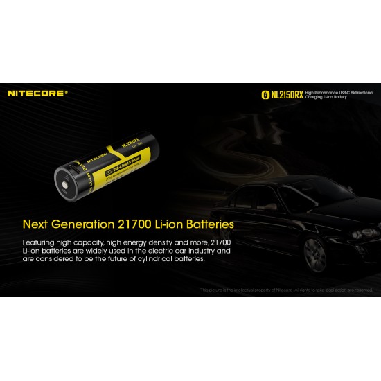 Pilha Nitecore 21700 5000 mAh 3.6v 8A recarregável de Íon lítio USB NL2150RX