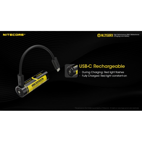 Pilha Nitecore 21700 5000 mAh 3.6v 8A recarregável de Íon lítio USB NL2150RX