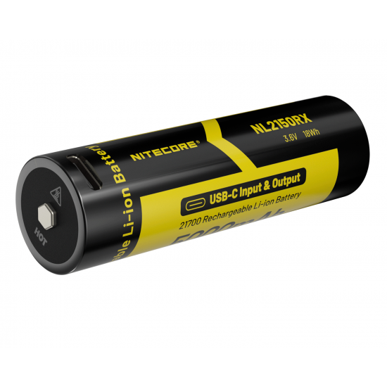 Pilha Nitecore 21700 5000 mAh 3.6v 8A recarregável de Íon lítio USB NL2150RX