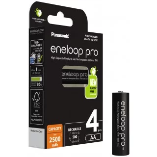 4 Pilhas AA Recarregáveis da Panasonic Eneloop Pro 500 Recargas