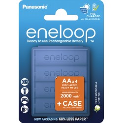 4 Pilhas AA Recarregáveis da Panasonic Eneloop 2100 Recargas, 2000 mAh com estojo