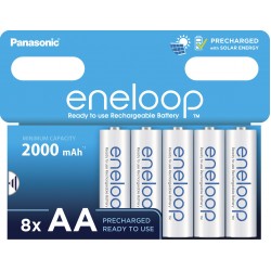 8 Pilhas AA Recarregáveis da Panasonic Eneloop 2100 Recargas, 2000 mAh