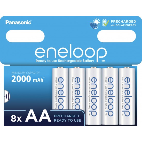 8 Pilhas AA Recarregáveis da Panasonic Eneloop 2100 Recargas, 2000 mAh