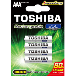 4 Pilhas AAA (PALITO) Recarregáveis da Toshiba, 950 mAh