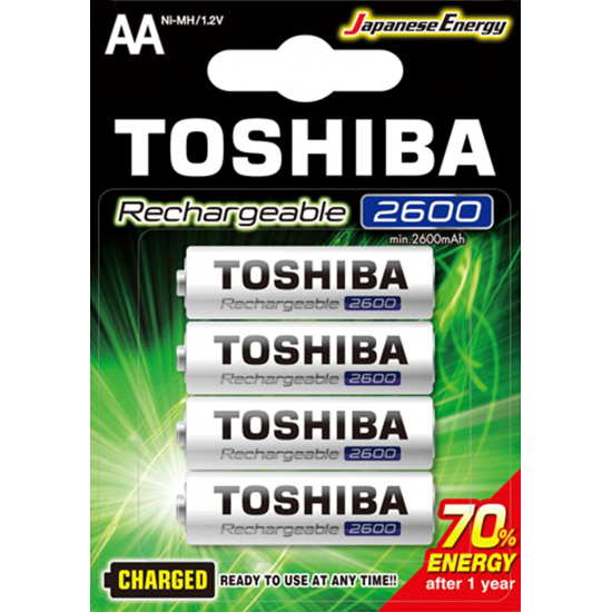 4 Pilhas AA Recarregáveis da Toshiba, 2600 mAh