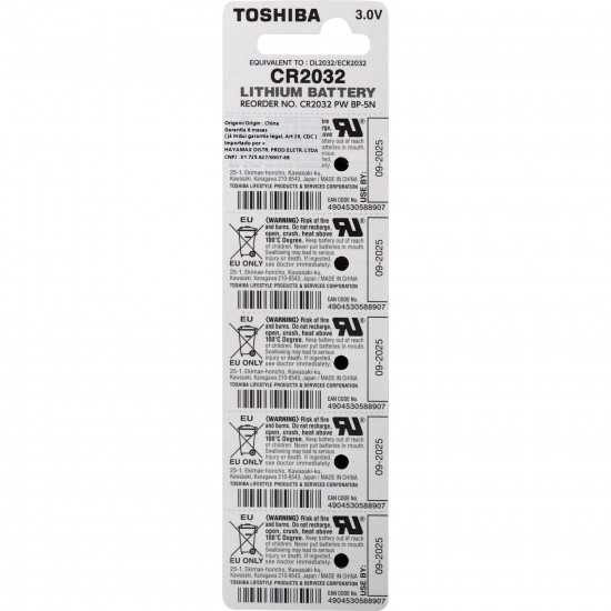 5 pilhas CR2032 3V Lithium da Toshiba